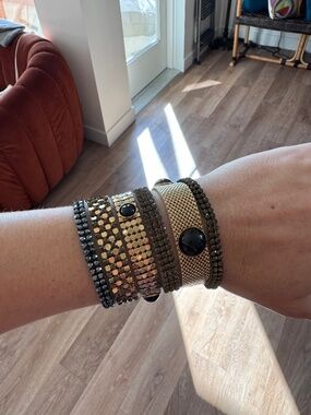 Vintage Daniel Swarovski Paris Gold Mesh Crystal Slide Clasp Bracelet